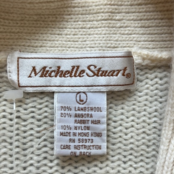 Michelle Stuart Cardigan Lambswool Sweater cable knit Long sleeve Size L - Picture 11 of 12